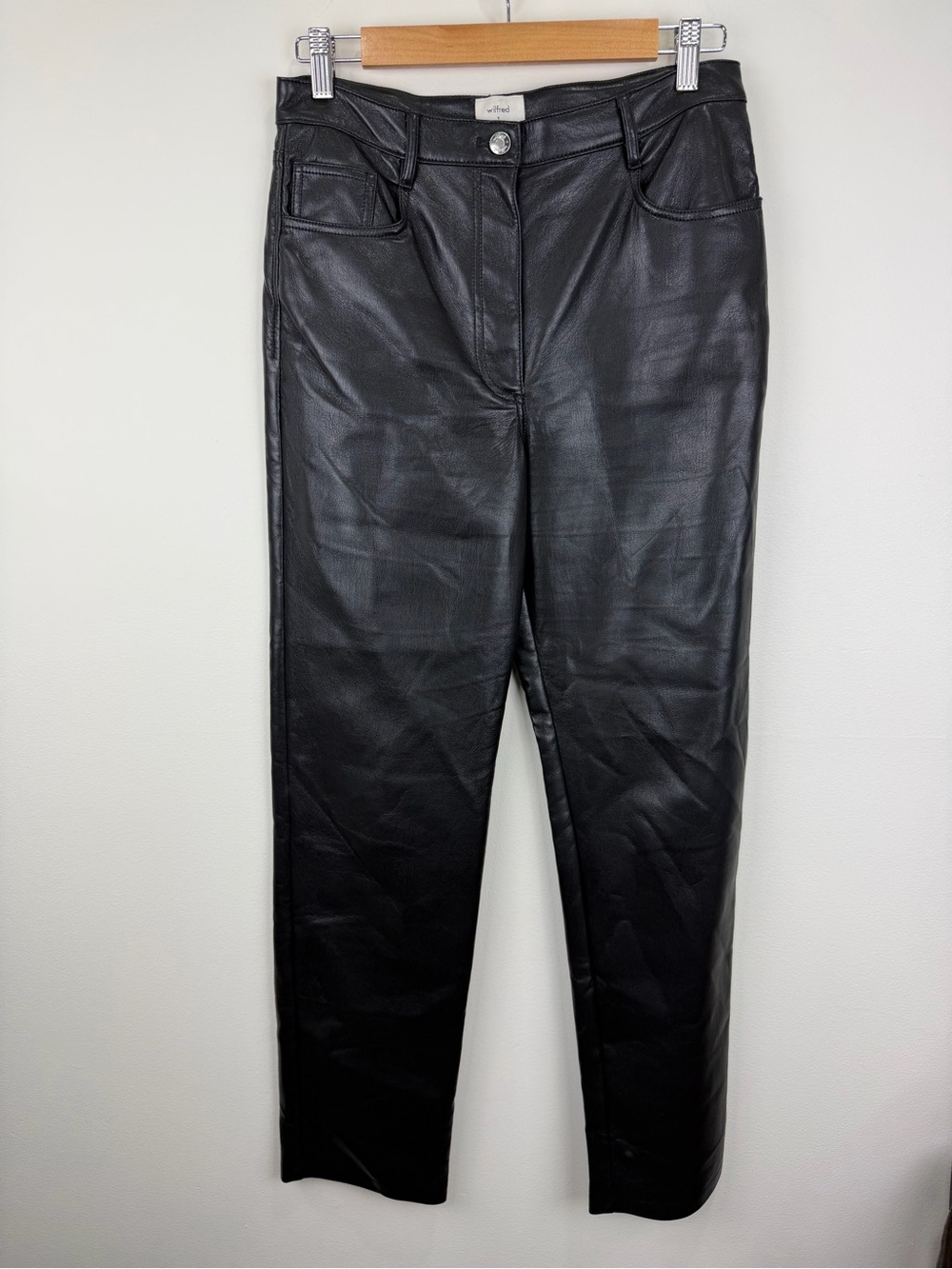 Aritzia Wilfred Melina Black Vegan Leather Pants Size 8 High Rise Y2K